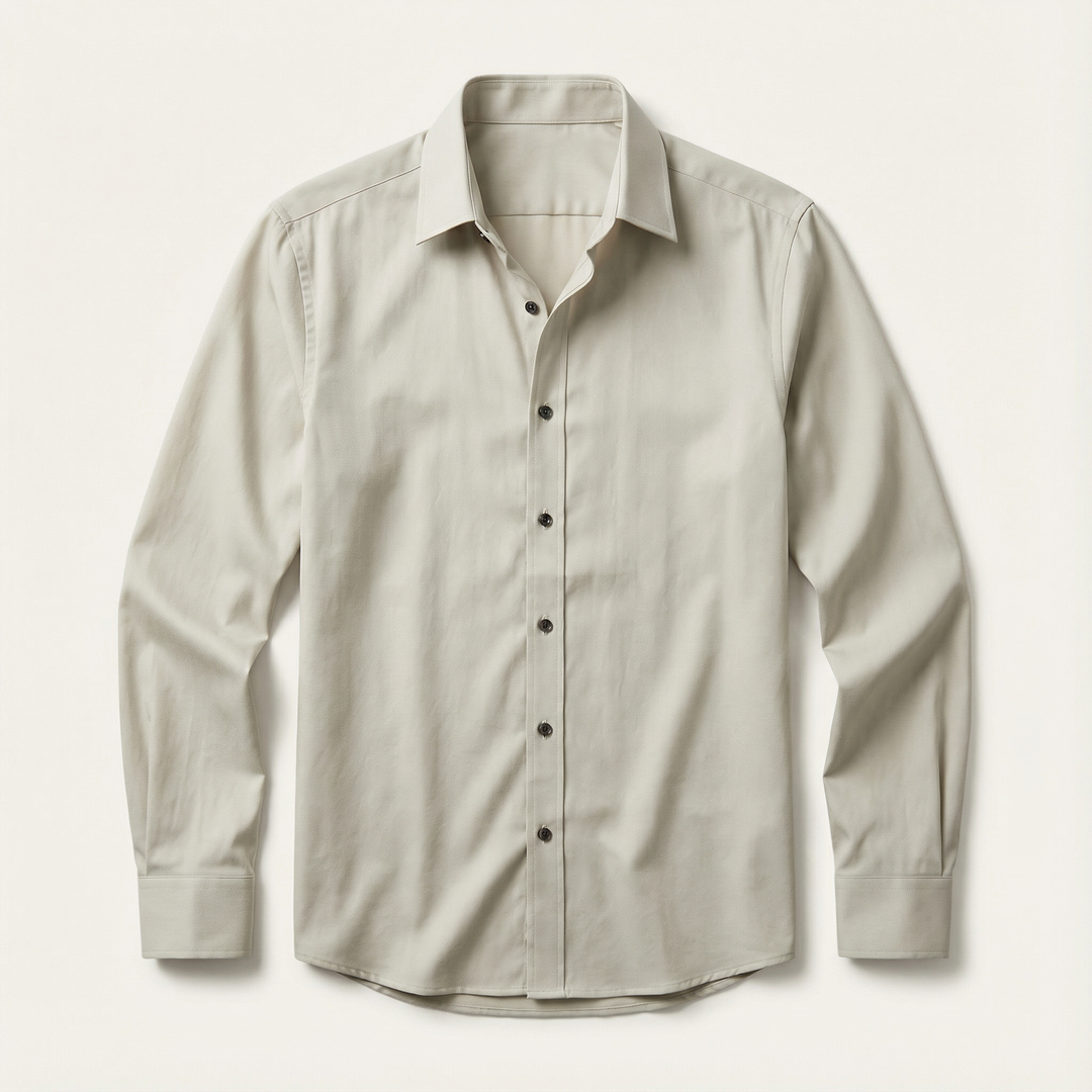 Men’s Long-Sleeve Button-Up Shirt – Collared Design, Slim Fit