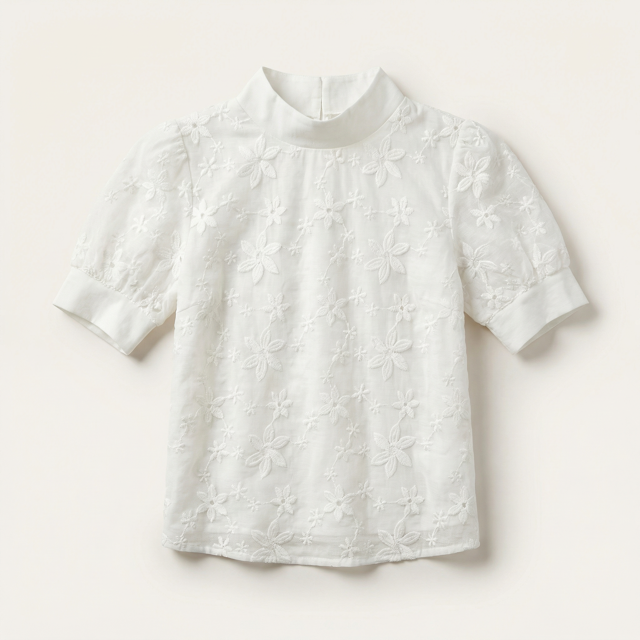 Women’s Short-Sleeve Blouse – High Neck Lace Design