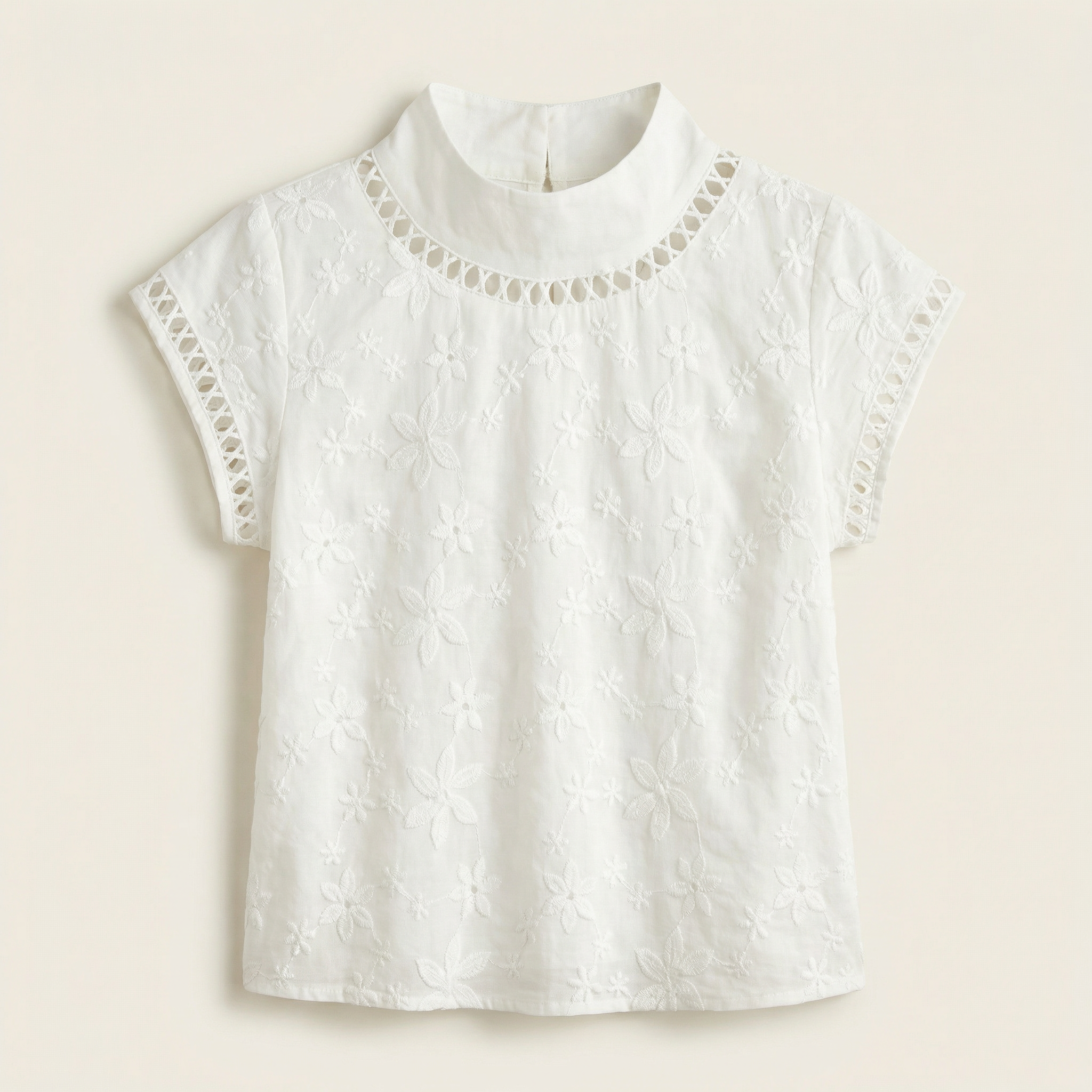 Women’s Short-Sleeve Blouse – High Neck Lace Design