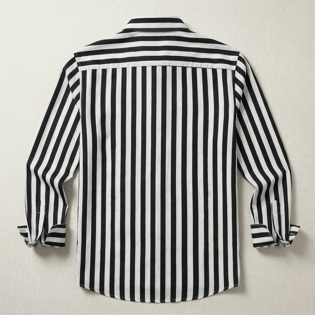 Men’s Long-Sleeve Button-Up Shirt – Vertical Stripe Pattern