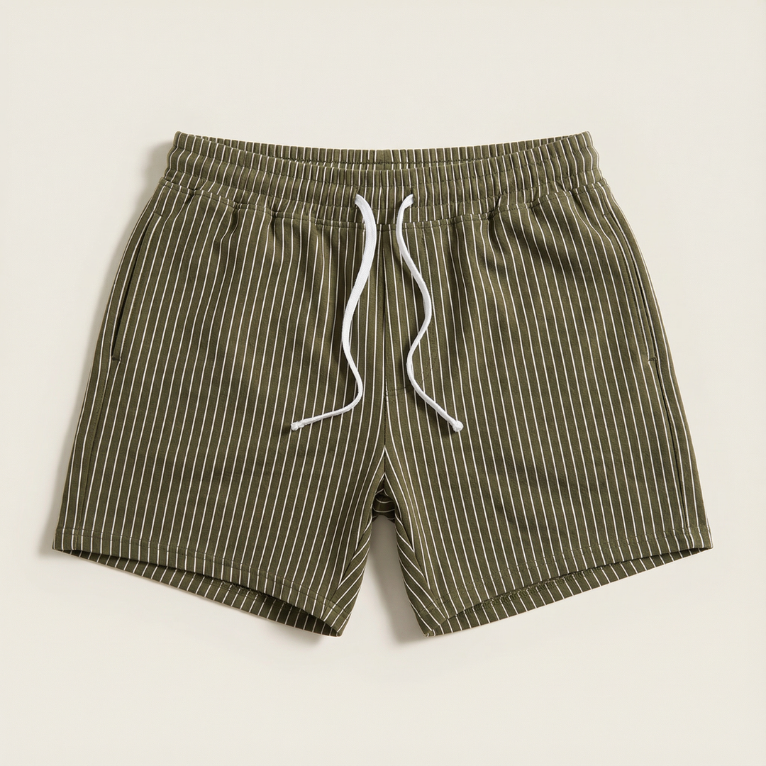 Men’s Drawstring Shorts – Elastic Waist, Vertical Stripe Pattern