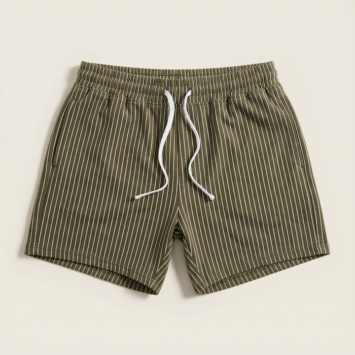 Men’s Drawstring Shorts – Elastic Waist, Vertical Stripe Pattern
