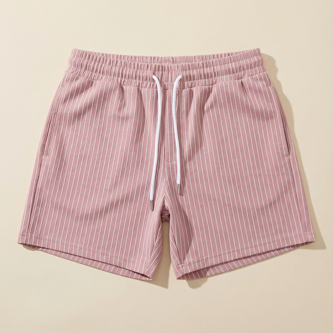 Men’s Drawstring Shorts – Elastic Waist, Vertical Stripe Pattern