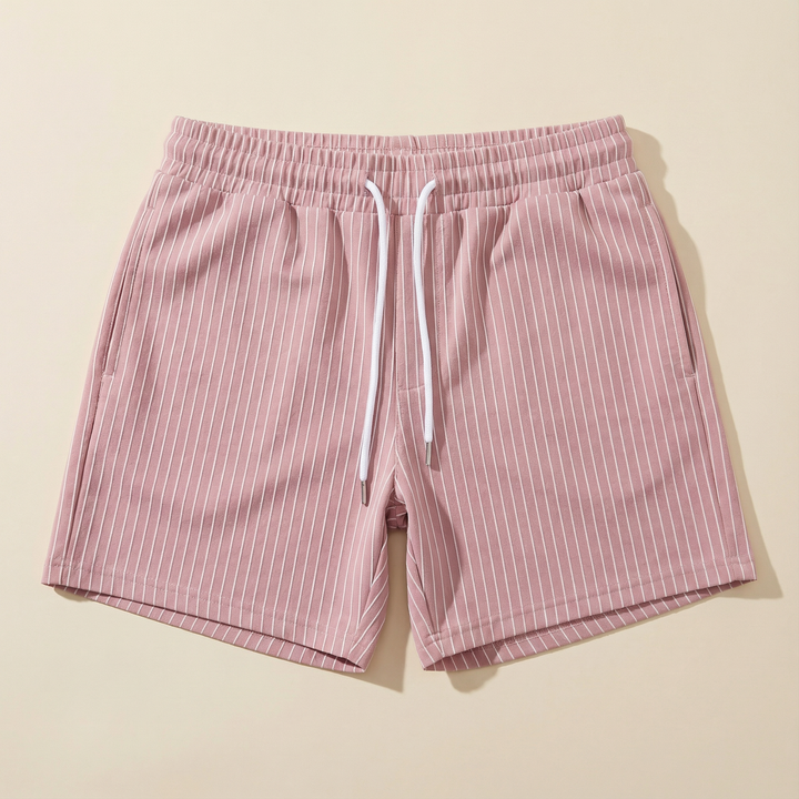 Men’s Drawstring Shorts – Elastic Waist, Vertical Stripe Pattern