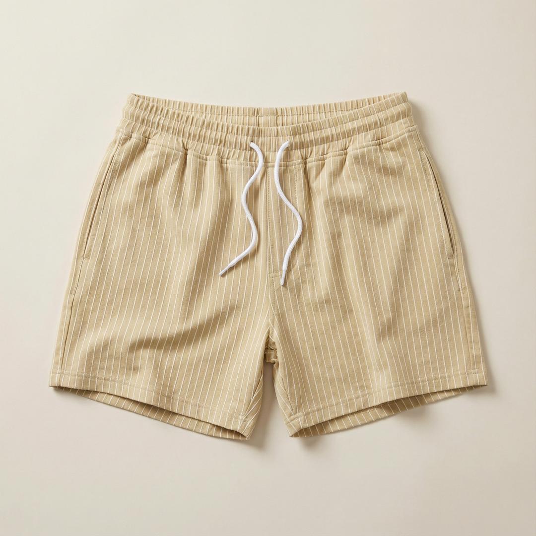 Men’s Drawstring Shorts – Elastic Waist, Vertical Stripe Pattern