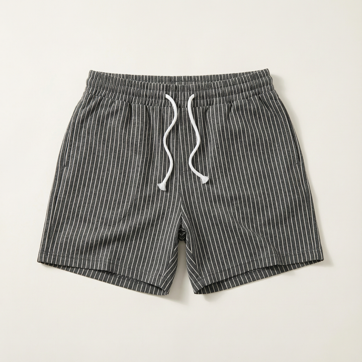 Men’s Drawstring Shorts – Elastic Waist, Vertical Stripe Pattern