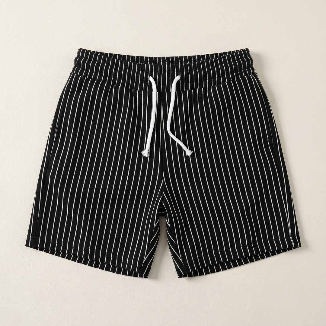 Men’s Drawstring Shorts – Elastic Waist, Vertical Stripe Pattern
