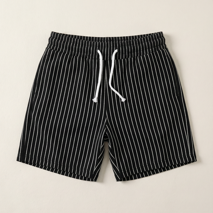 Men’s Drawstring Shorts – Elastic Waist, Vertical Stripe Pattern