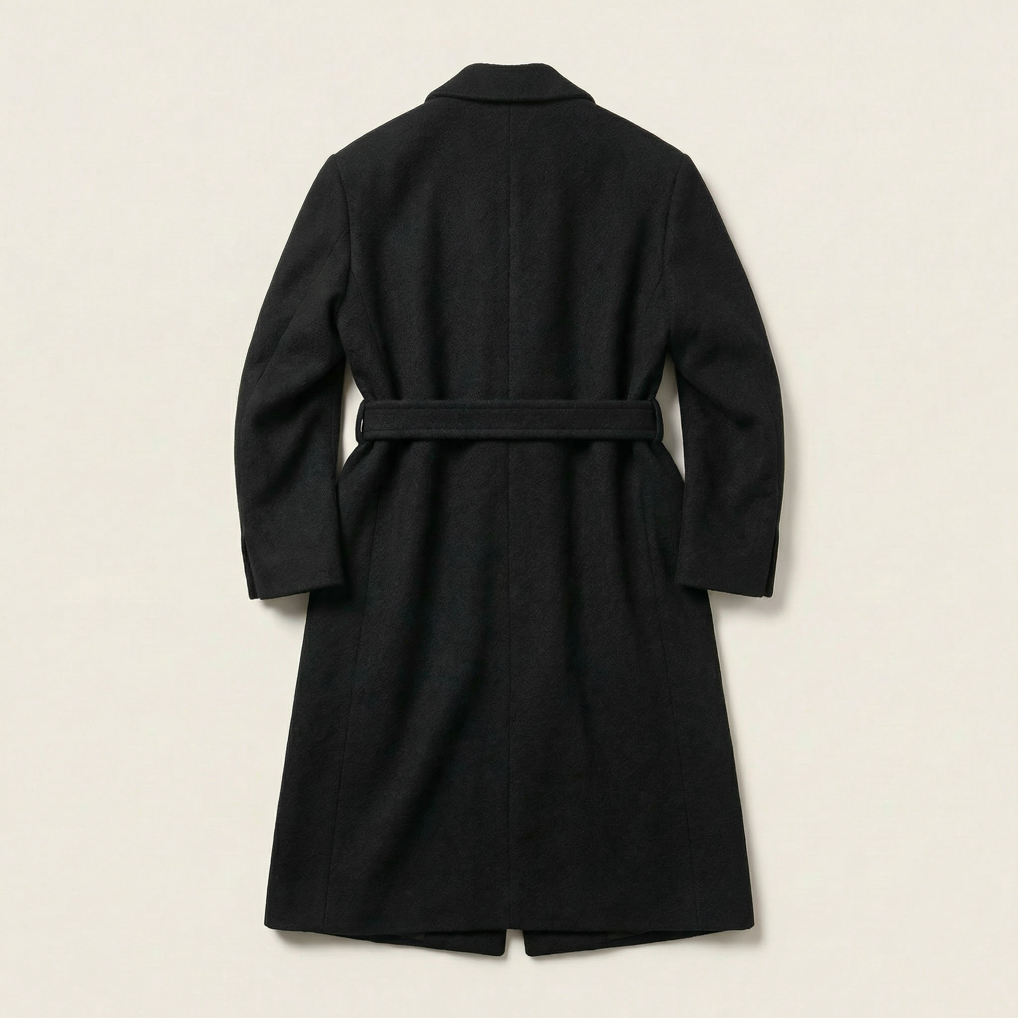 Women’s Long Coat – Button Front, Belted Waist Design