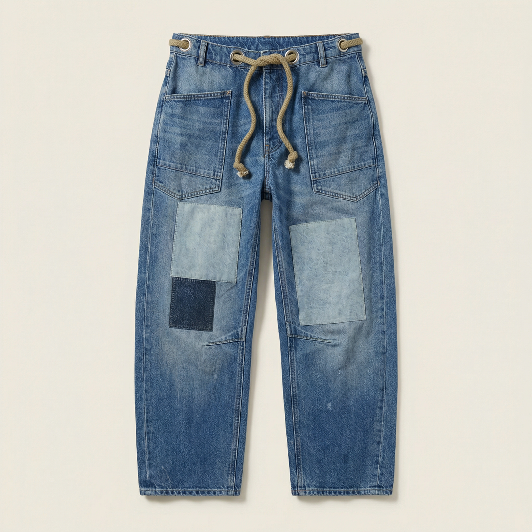 Women’s Patchwork Drawstring Pants – Casual Wide Leg Utility Trousers