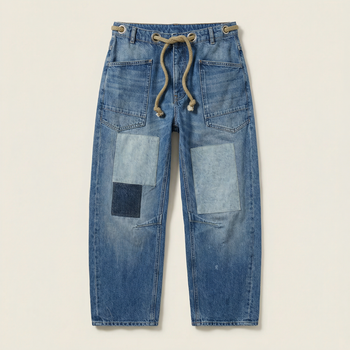 Women’s Patchwork Drawstring Pants – Casual Wide Leg Utility Trousers