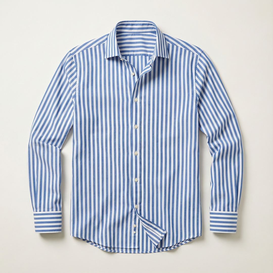 Men’s Long-Sleeve Striped Button-Up Shirt – Collared Design