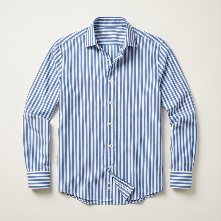 Men’s Long-Sleeve Striped Button-Up Shirt – Collared Design