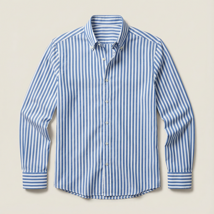 Men’s Long-Sleeve Striped Button-Up Shirt – Collared Design