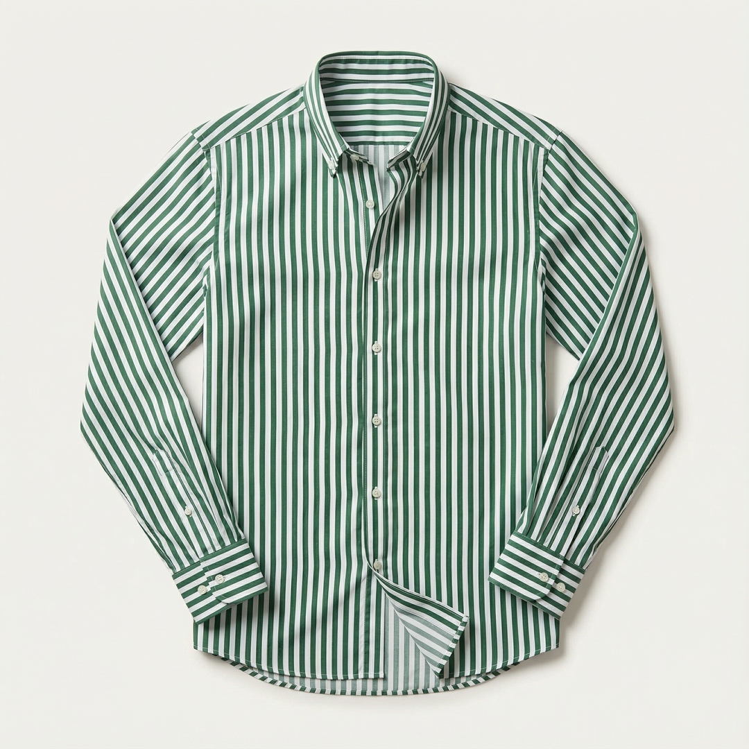 Men’s Long-Sleeve Striped Button-Up Shirt – Collared Design
