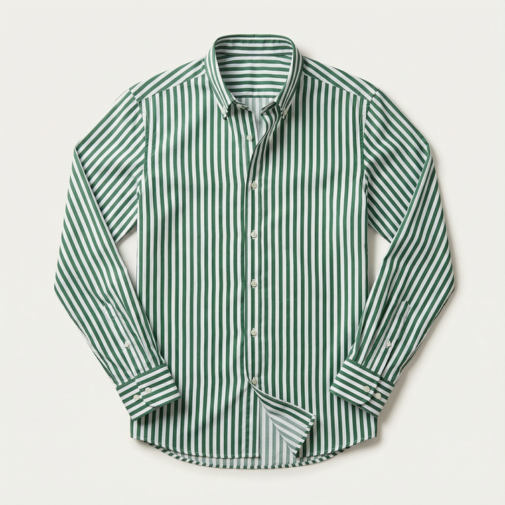 Men’s Long-Sleeve Striped Button-Up Shirt – Collared Design