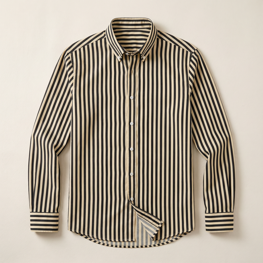 Men’s Long-Sleeve Striped Button-Up Shirt – Collared Design