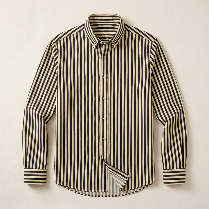 Men’s Long-Sleeve Striped Button-Up Shirt – Collared Design