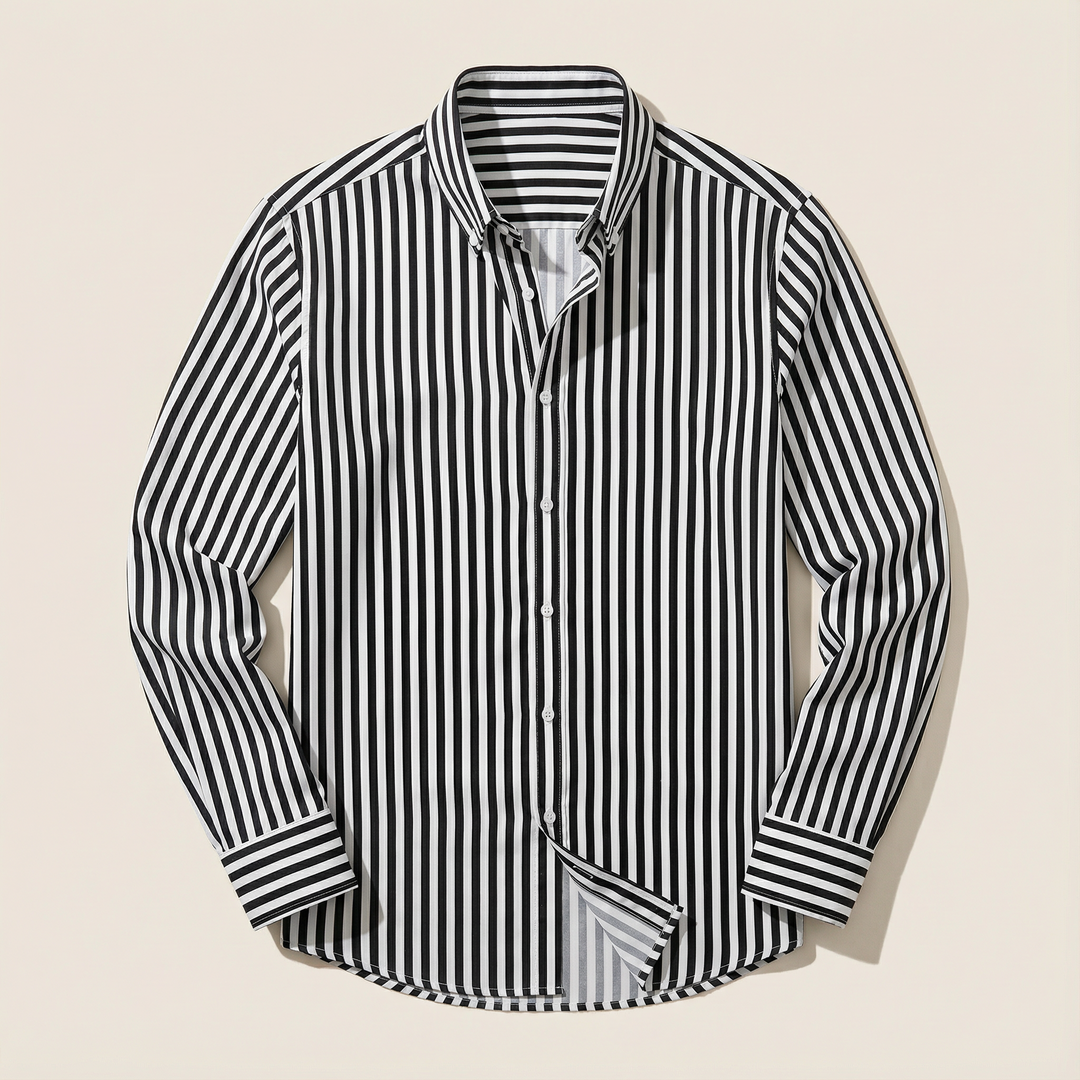 Men’s Long-Sleeve Striped Button-Up Shirt – Collared Design