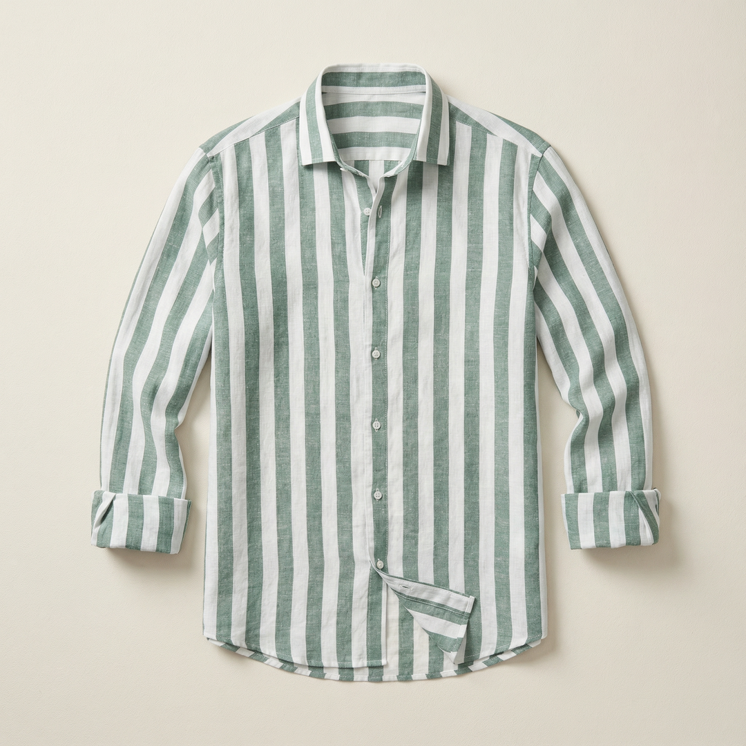 Men’s Long-Sleeve Button-Up Shirt – Vertical Stripe Pattern