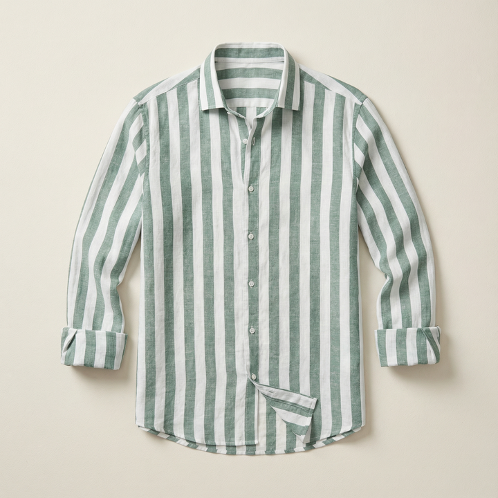 Men’s Long-Sleeve Button-Up Shirt – Vertical Stripe Pattern