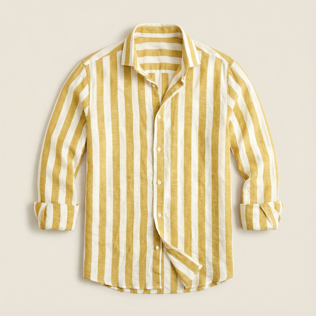 Men’s Long-Sleeve Button-Up Shirt – Vertical Stripe Pattern