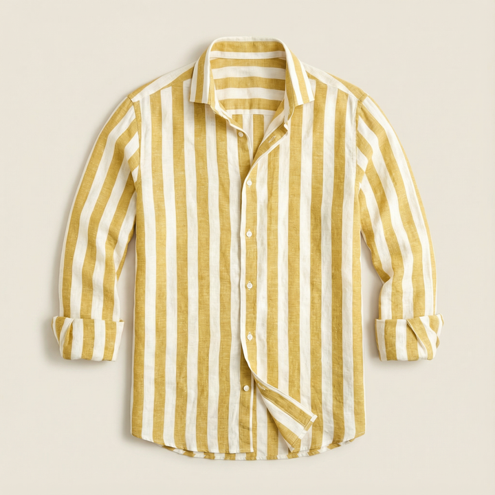 Men’s Long-Sleeve Button-Up Shirt – Vertical Stripe Pattern
