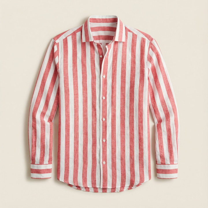 Men’s Long-Sleeve Button-Up Shirt – Vertical Stripe Pattern