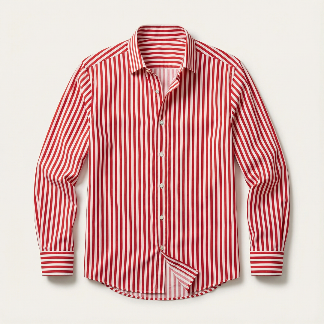 Men’s Long-Sleeve Striped Button-Up Shirt – Collared Design