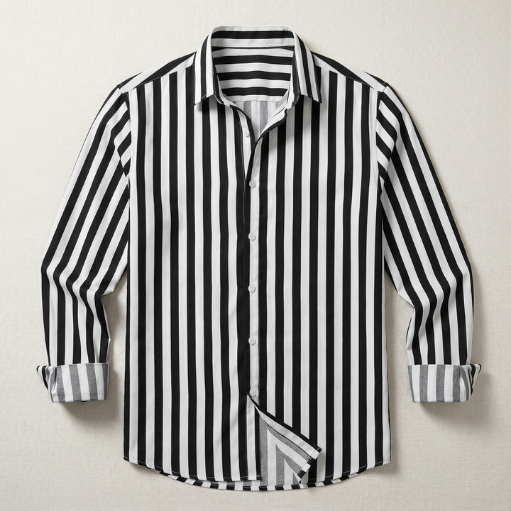 Men’s Long-Sleeve Button-Up Shirt – Vertical Stripe Pattern