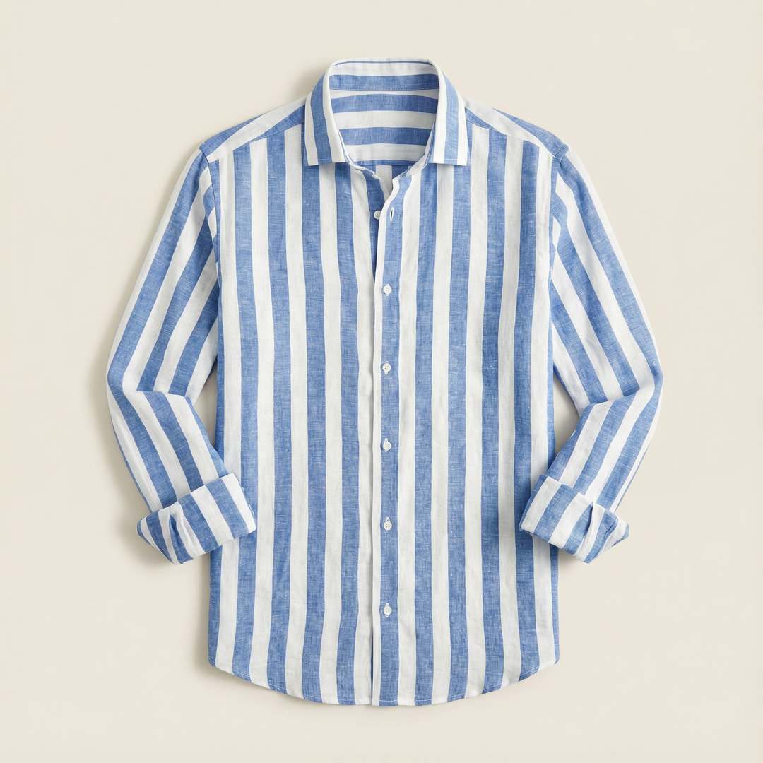 Men’s Long-Sleeve Button-Up Shirt – Vertical Stripe Pattern