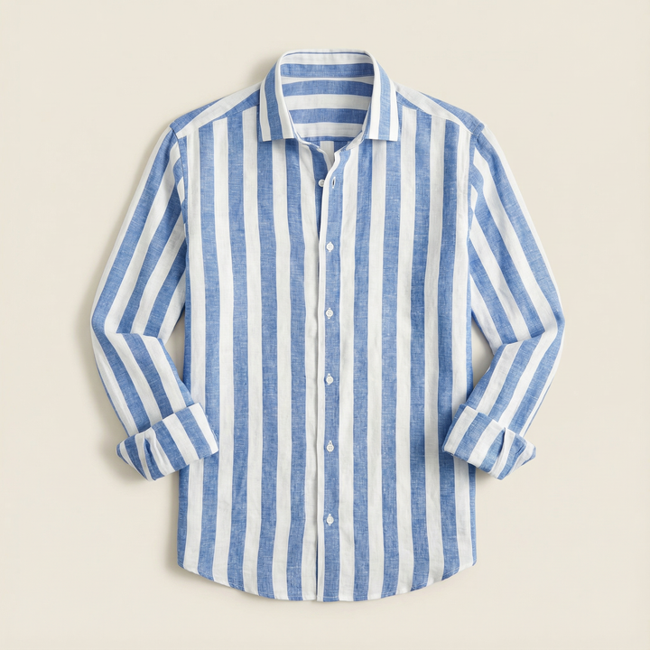 Men’s Long-Sleeve Button-Up Shirt – Vertical Stripe Pattern