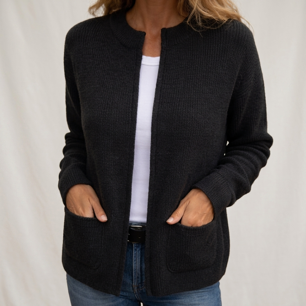 Zip-up knit cardigan with pockets and relaxed fit for women