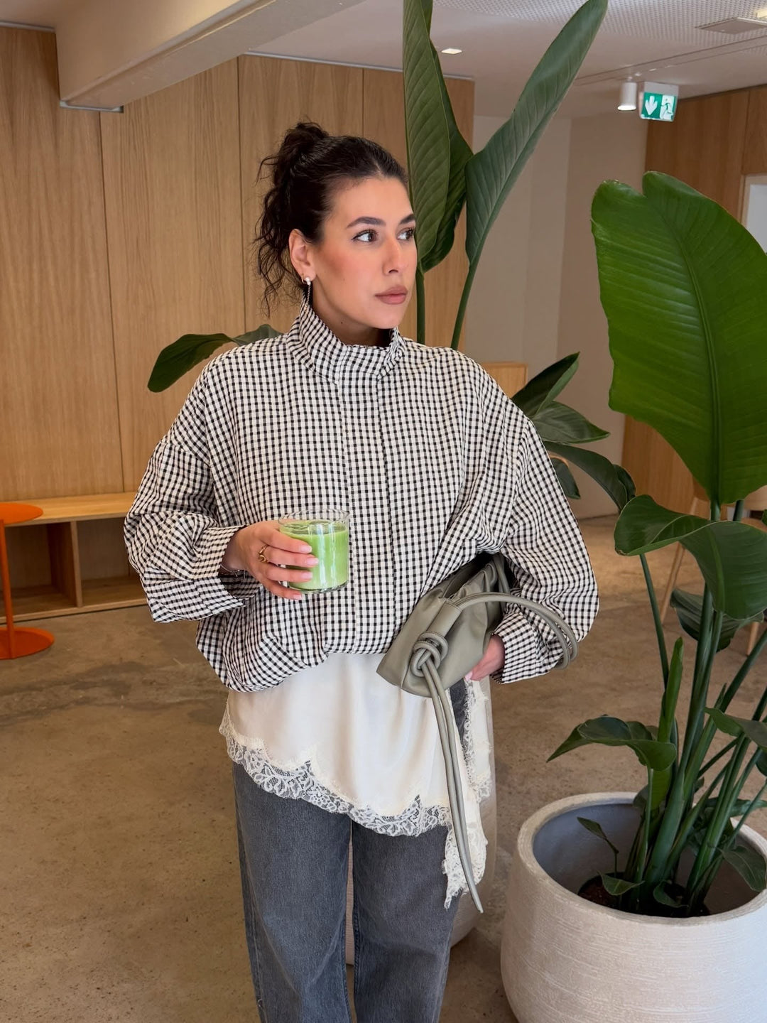 Lightweight plaid button-front jacket for women