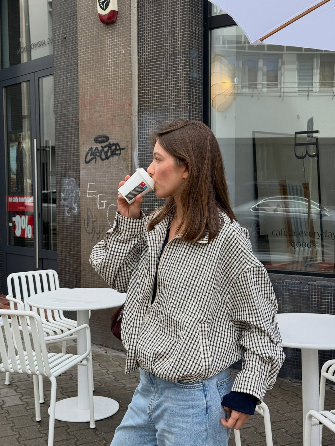 Lightweight plaid button-front jacket for women