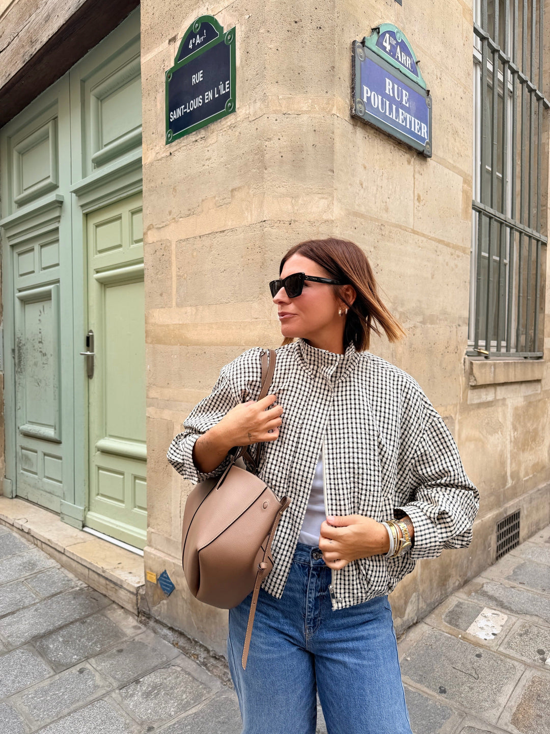 Lightweight plaid button-front jacket for women