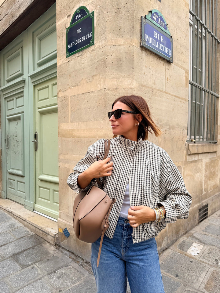 Lightweight plaid button-front jacket for women