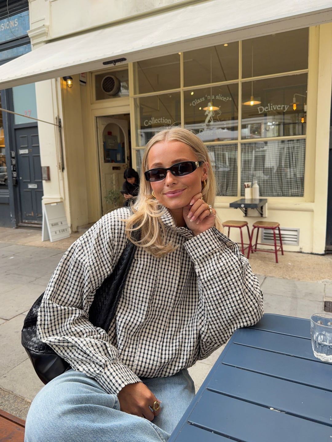 Lightweight plaid button-front jacket for women
