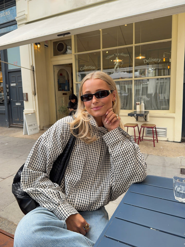 Lightweight plaid button-front jacket for women