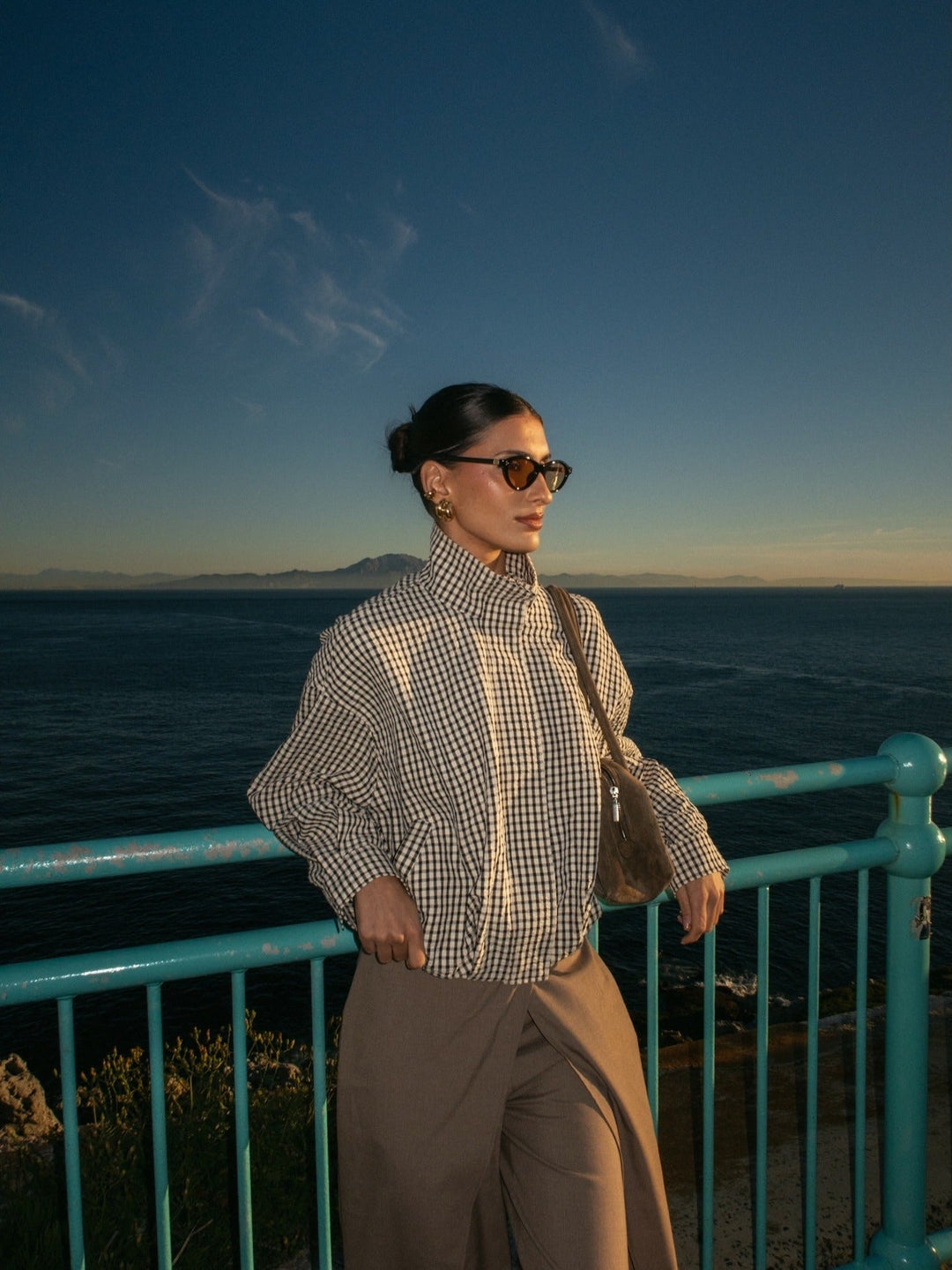 Lightweight plaid button-front jacket for women