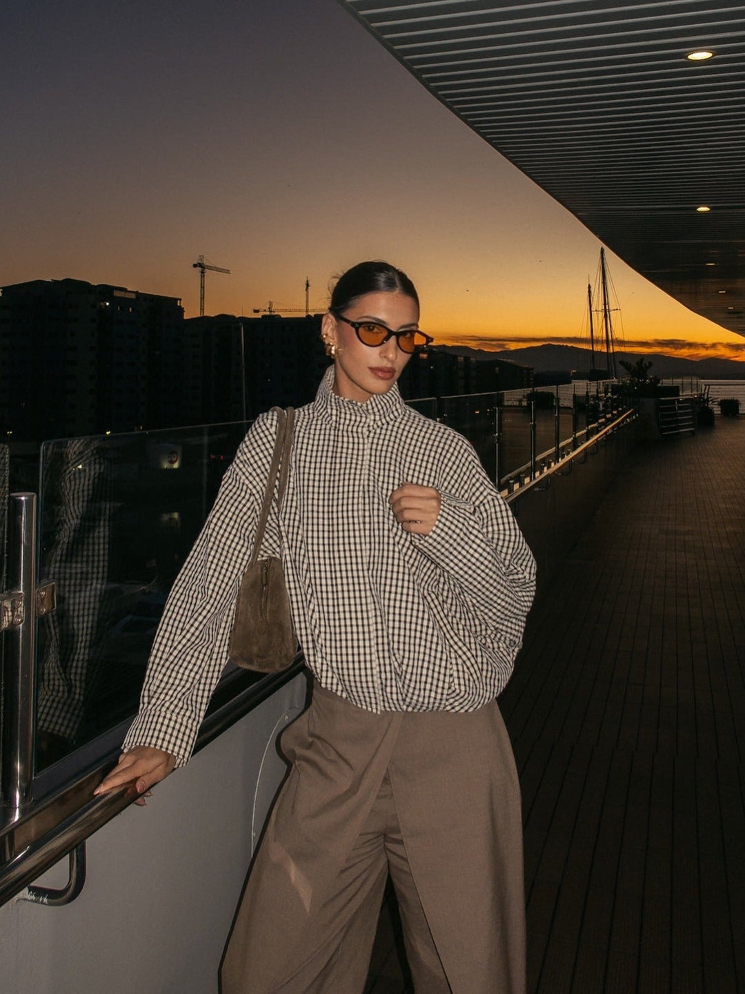 Lightweight plaid button-front jacket for women