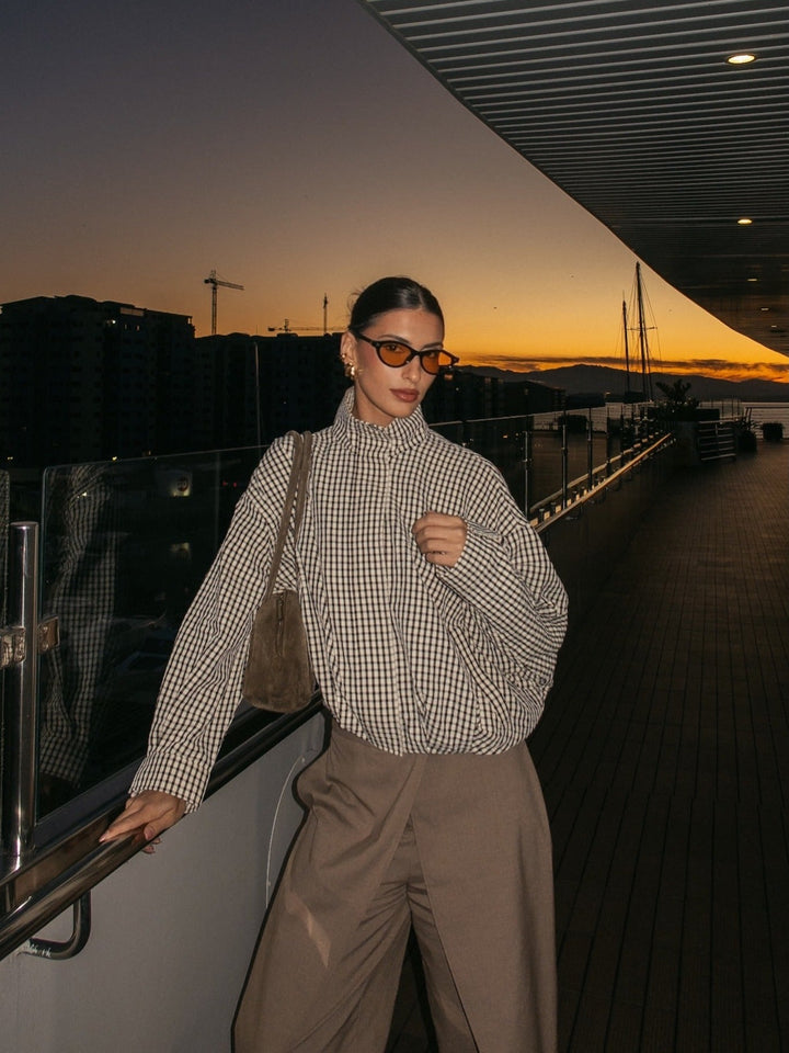 Lightweight plaid button-front jacket for women
