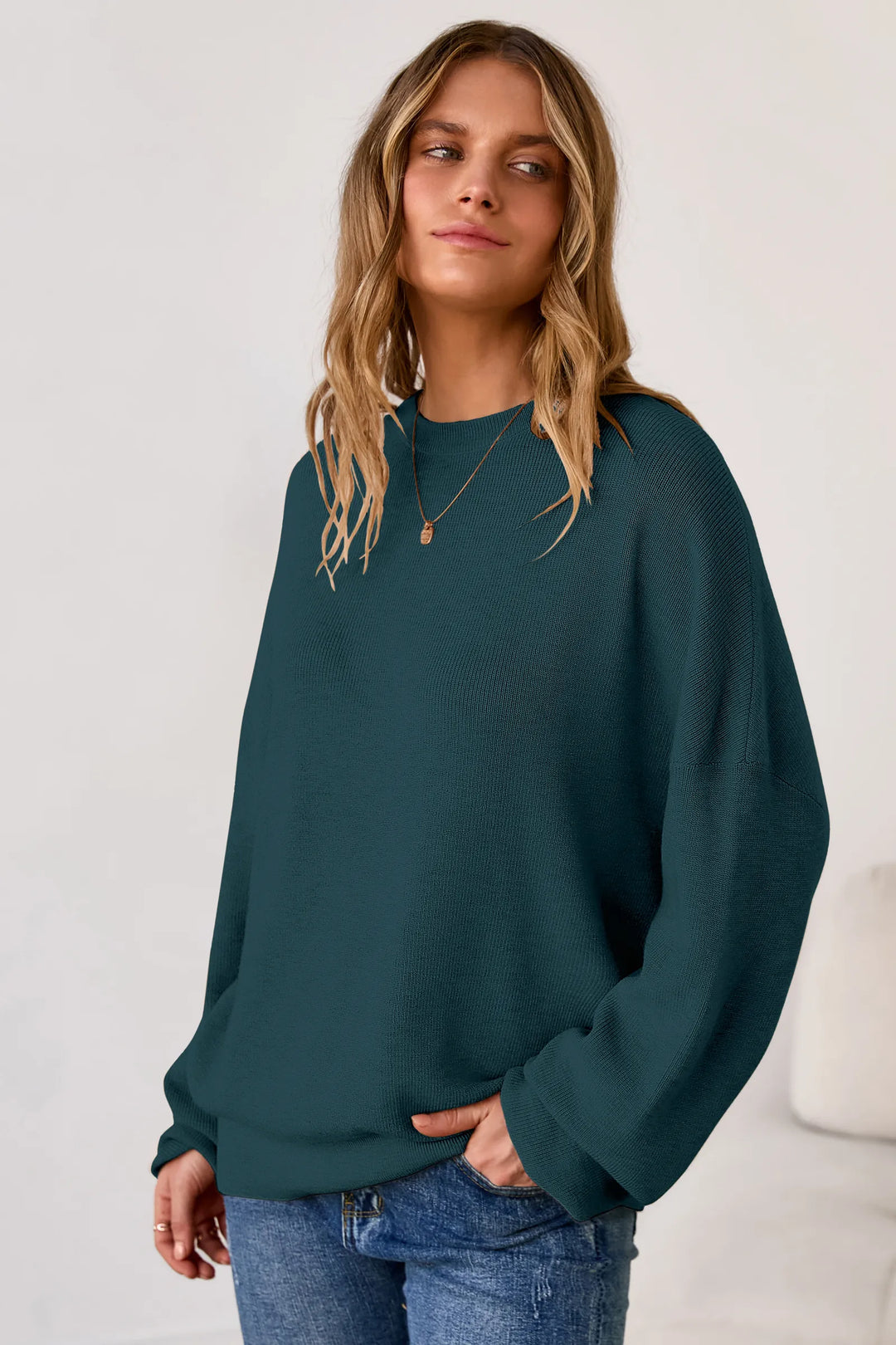 Wool blend oversized crew neck jumper for women
