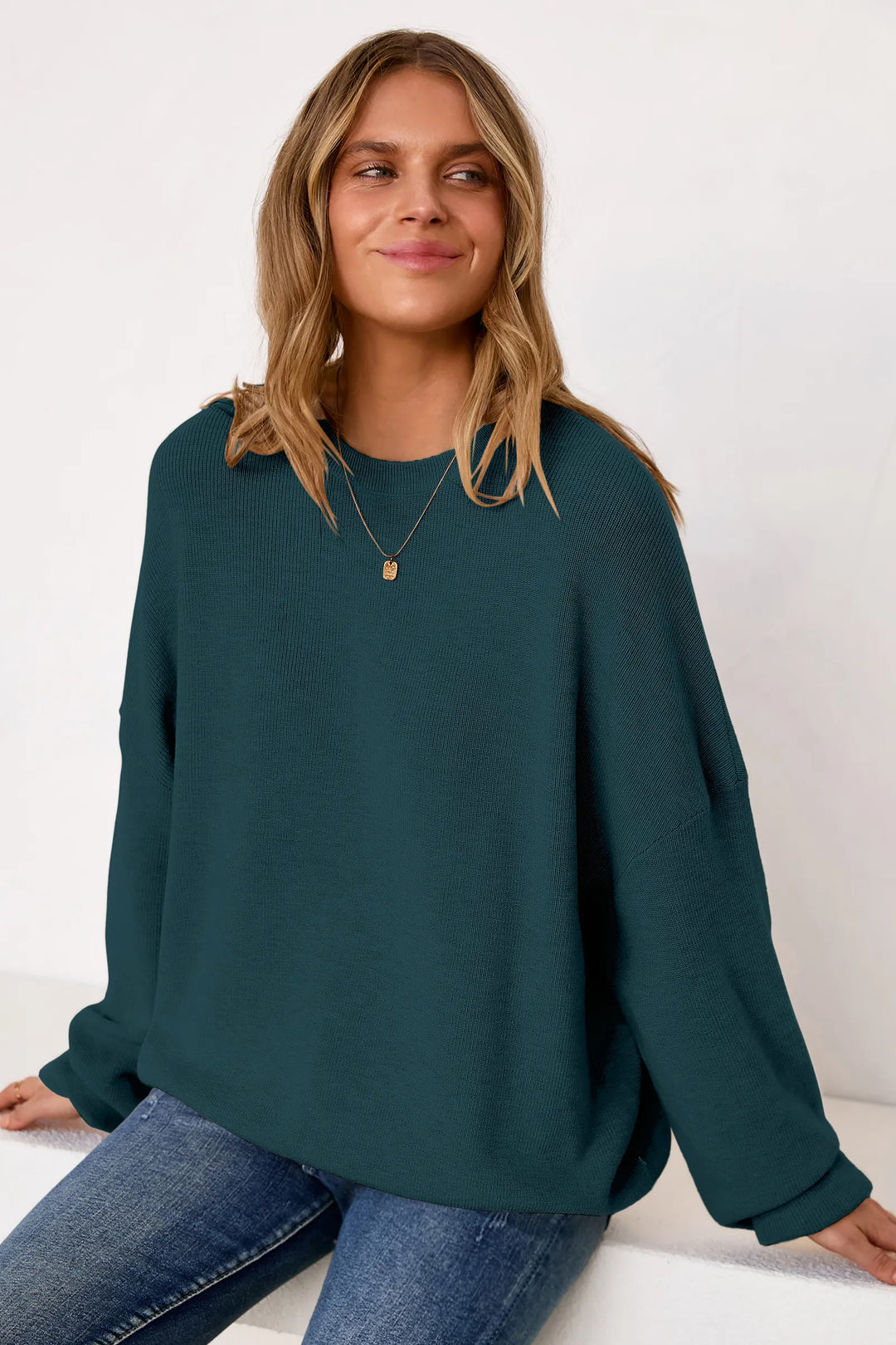 Wool blend oversized crew neck jumper for women