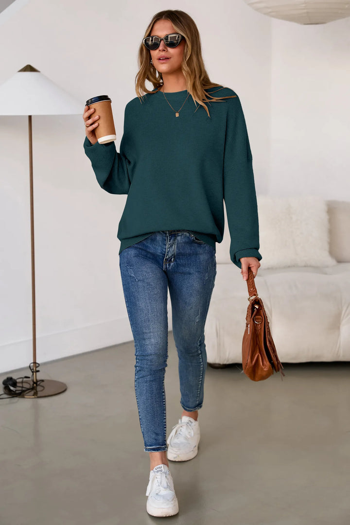 Wool blend oversized crew neck jumper for women