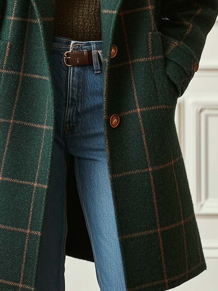 Wool-Blend Tweed Check Coat for Women