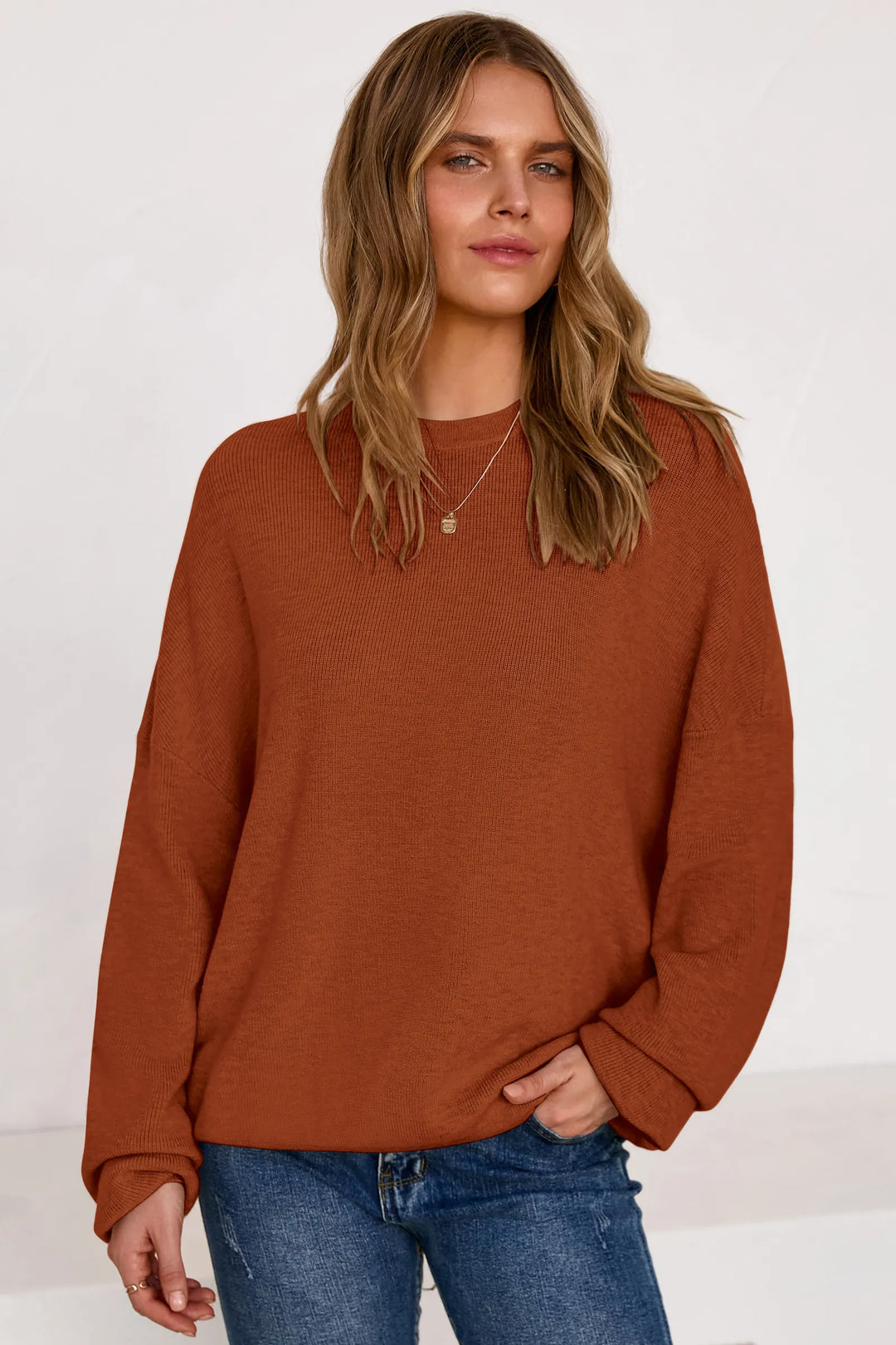Wool blend oversized crew neck jumper for women