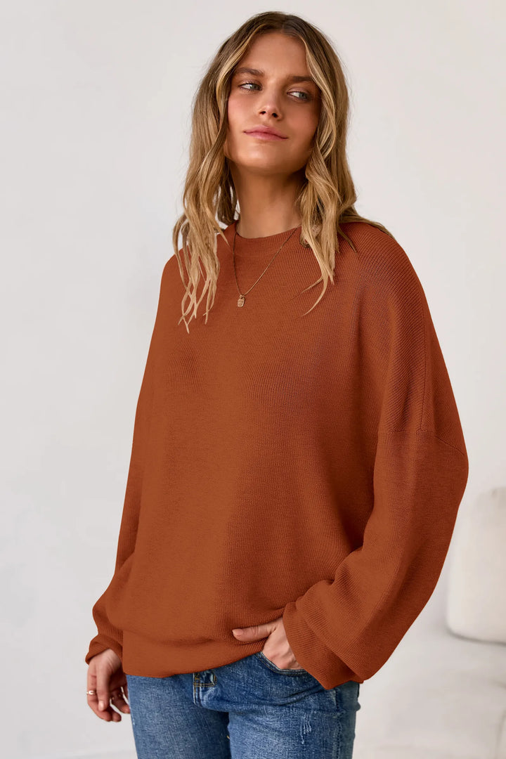 Wool blend oversized crew neck jumper for women