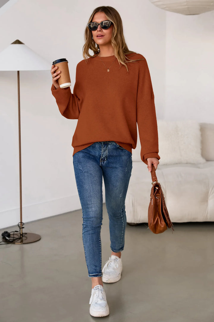 Wool blend oversized crew neck jumper for women