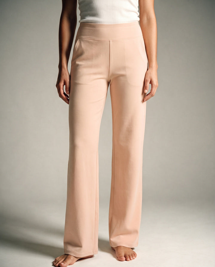 Soft stretch straight-leg pants with high waist for women